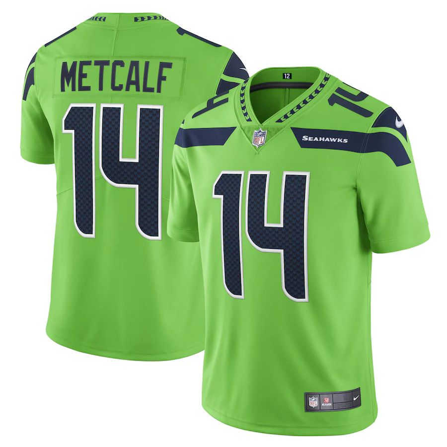 Men Seattle Seahawks #14 DK Metcalf Nike Neon Green Vapor Limited Player NFL Jersey